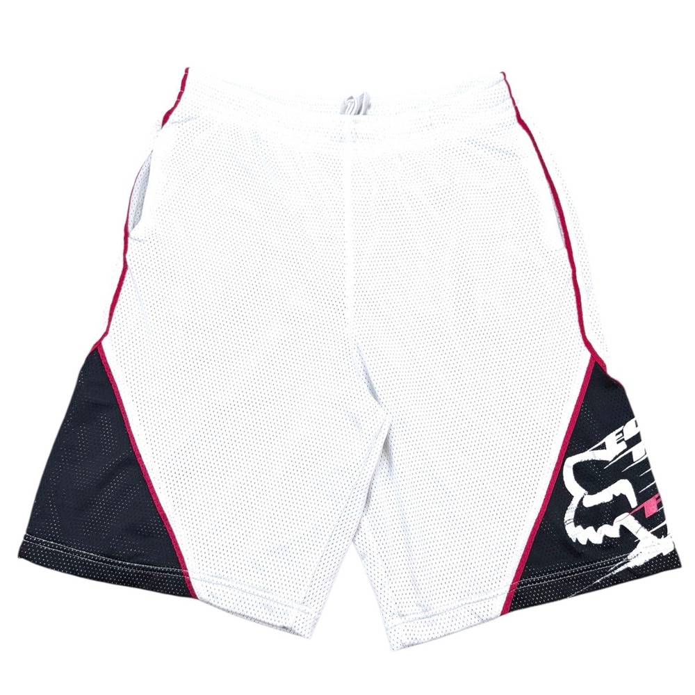 Fox Racing Mesh Shorts Mens S White Black Red Y2K Moto Fox Head Basketball 2000s